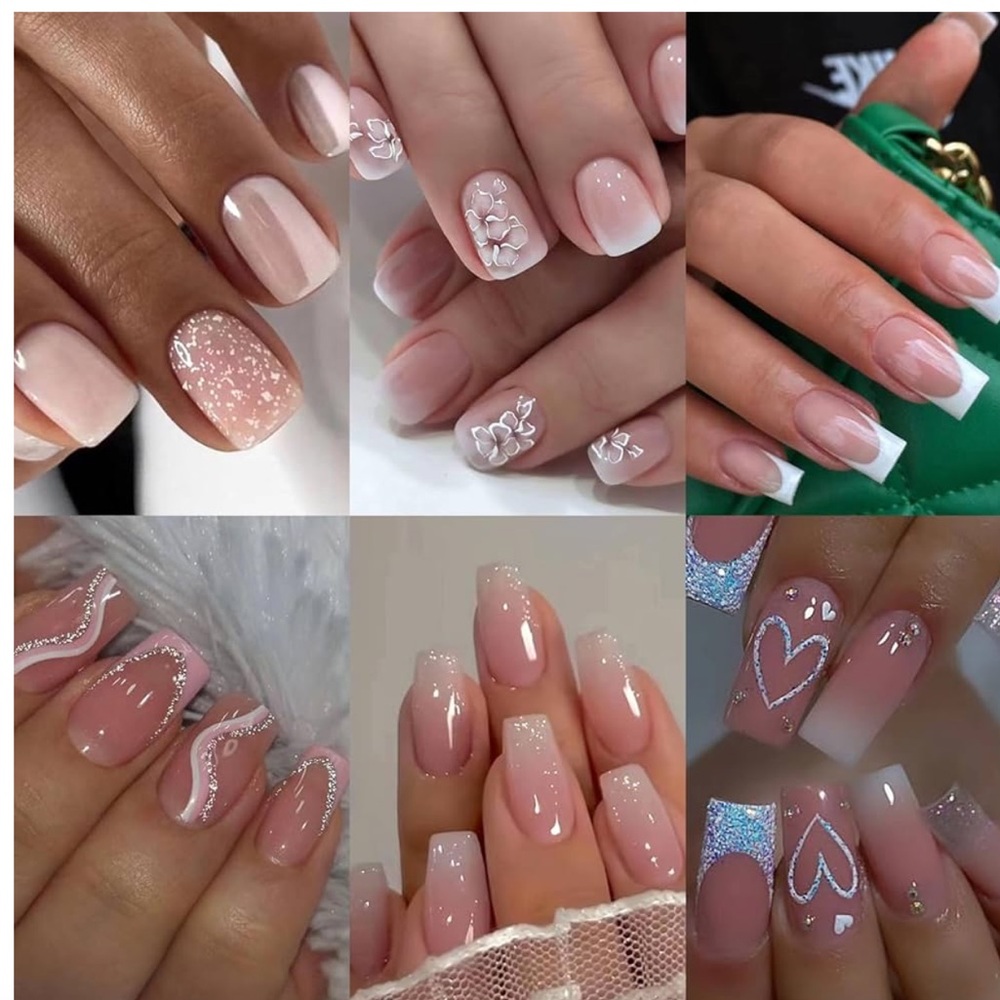 6 Packs (144 Pcs) Press on Nails Medium, Flymind Pink Gradient Fake Nails